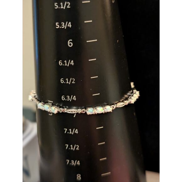 925 Sterling Silver Delicate Opal October Birthstone Tennis Bracelet - Picture 6 of 6